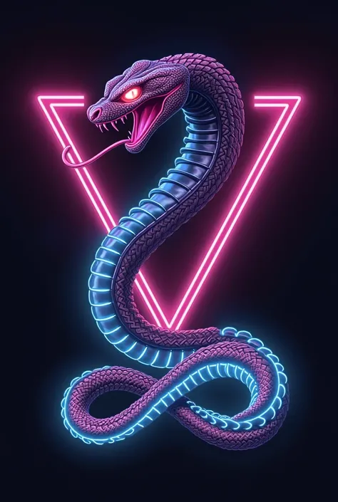 Glam metal band logo with the name "Viper " snake drawing only pink and blue neon lines with text "Vibora" below