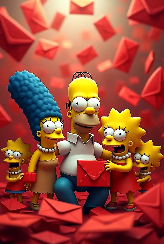 Les simpson entourer d’enveloppe rouge 