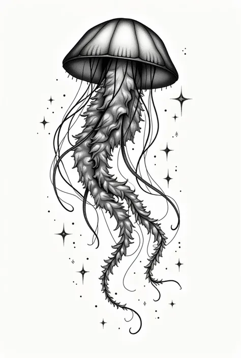 Create a decal of a jellyfish handpoke-style tattoo with little stars 