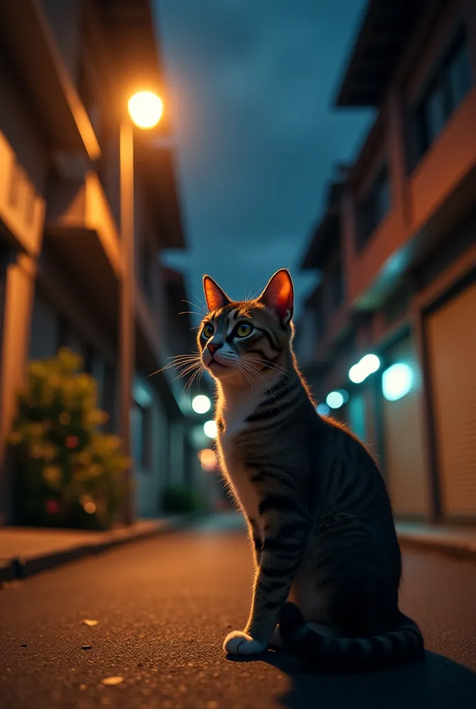 A  under a street light, make it look like it’s real and it’s photographed by a person and make it look like a street in Davao City 