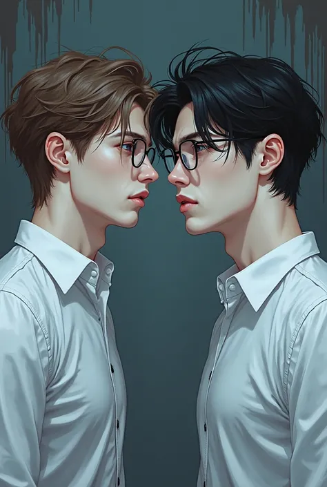 Two male protagonists，2d, Background is living room style，Second Dimension，Handsome，Masterpiece，novel cover，Both of them only have upper body，Delicate face, (masterpiece), (best quality), very detailed, ((two pale men)), perfect face, handsome face, very d...