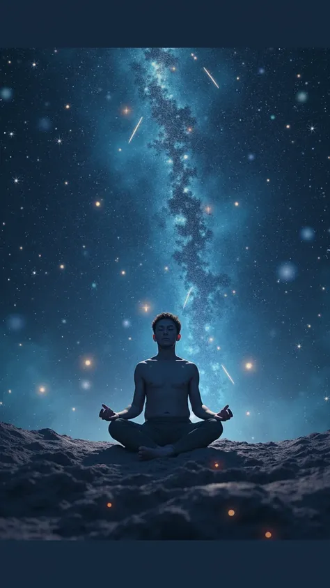 Video person meditating in a constellation 