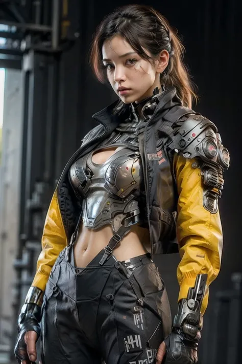 (masterpeace), ((super real photography: 1.5)), ((photo realistic: 1.3)), (real photo), whole body, standing in a confident pose, (open pose: 1.5),
BREAK
A slender girl wearing a high-tech battle armor, toned muscles, cyberpunk, defined abs, athletic physi...