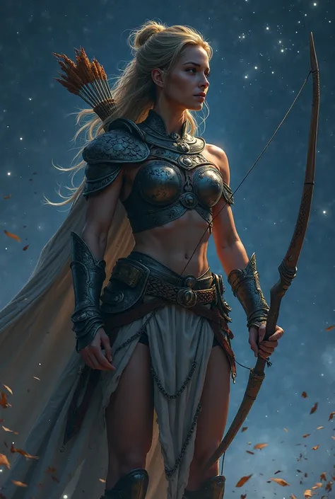 Sagittarius zodiac sign If I were a warrior girl against the background of the night full-length full face with a bow