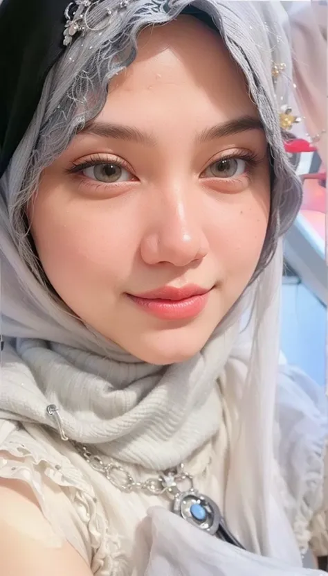 masterpiece, (ultra-high-definition portrait, vignet:1.4), Realistic, extremely detailed, CG unified, 8k, Clean lines, highly detailed, High-definition, raw color photos, she is smiling, Realistic portrait, Cinematic Light, Beautiful detailed, (1hijabgirl,...