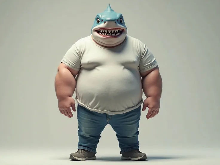 fat body programmer with shark head and mustache