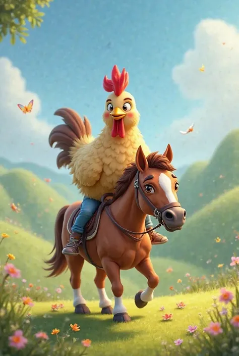 chicken riding horse