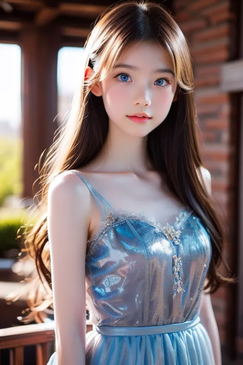 Disney's Princess Aurora、20-year-old Tatiana Romanova、Elegant look、long blonde hair、Beautiful Blue Eyes、Delicate skin、 Delicate Posture 、Elegant Behavior、Graceful dress、Fantasy background、Morning Light、Soft Light、Delicate Textures、realistic、 8K、photoRealis...