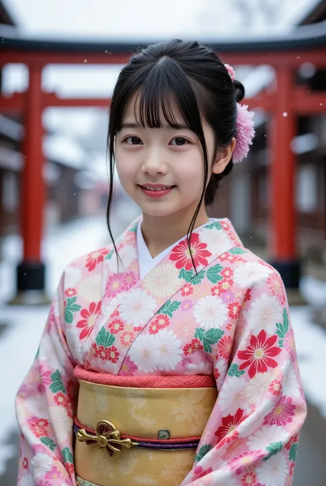 Very detailed, detailed, highest quality, super high quality, highest resolution, petite very young Japanese girl, happy smiling face, detailed facial depiction, detailed eye depiction, wide open eyes, cute double eyelids, thick lips, black hair, dark pupi...