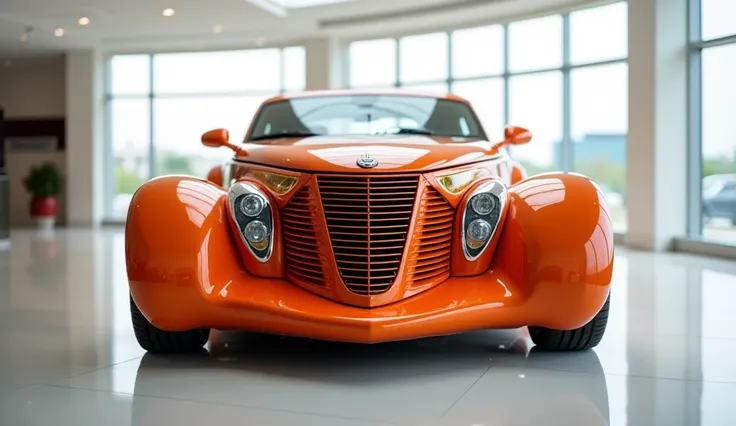 In showroom full close Plymouth Pronto orange colour front view 