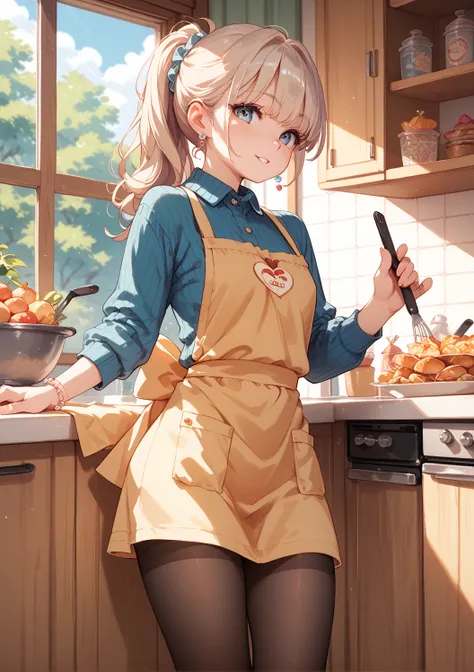  house wife,  sweater, apron, pantyhose, 