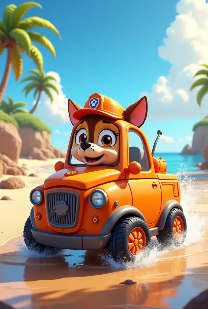 Hi, can you generate me a picture that shows a cartoon car if it were Zuma from Paw Patrol