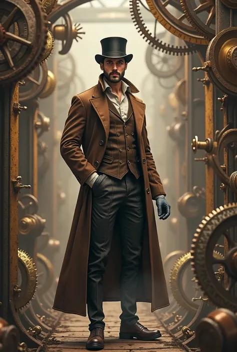 Clock man, Brown mid-length 1m75 hat top hat pocket watch pocket watch coat look like a loose sale 