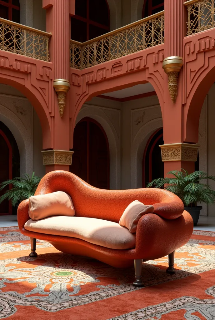 a crazy  furniturs design put in center of a réception loungs in moroccan luxury reception hotel