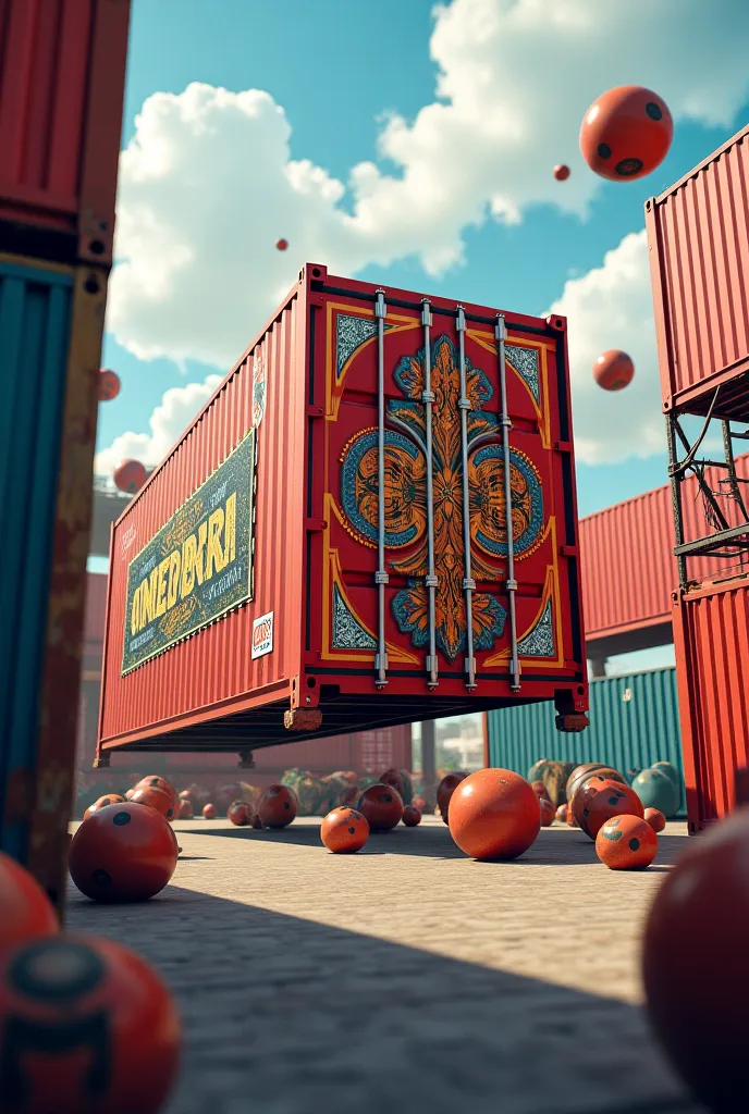 Container yard inside a rich striker caching container and round moving also 