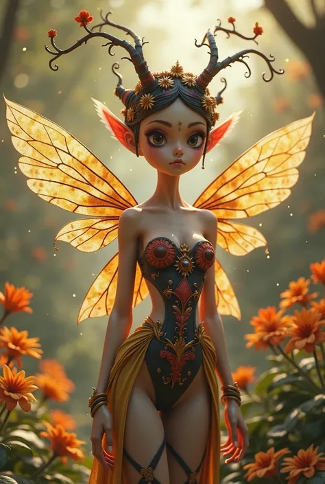 Keep all of the character's features except the underside of her clothing and increase the size of her wings 