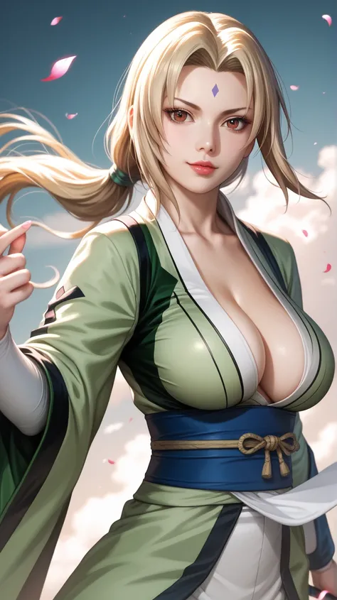 Tsunade Senju, full body, wearing her iconic costumes, And classics characteristic of the character.