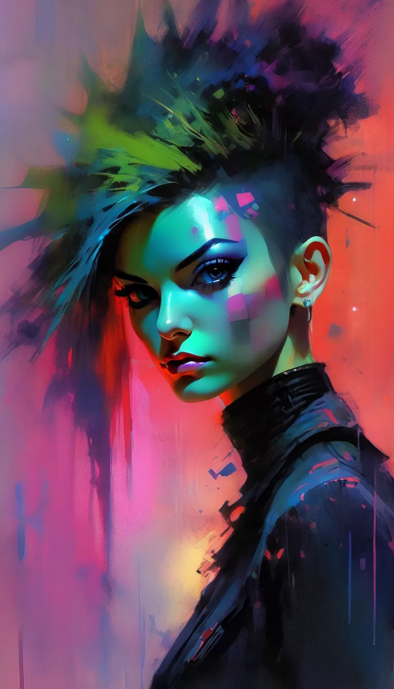 painting of a woman undercut and a suit, inspired by Sam Spratt, inspired by Karl Kopinski, an expressive digital painting, christopher shy, cyberpunk horror style, portrait of a cyberpunk woman, by Sam Spratt, cyberpunk dude, inspired by Yanjun Cheng, ins...