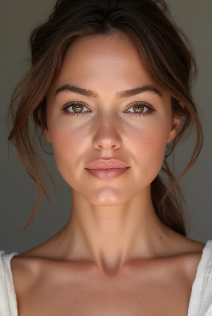 Woman, european, Ages 20-30, Face shape is oval, 
The soft features, like round eyes and full lips, 