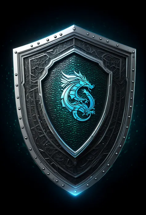 A shield logo based on Stark technology and the letters are based on elemental dragons and the letters AG are highlighted, and along the edges of the shield details of circuit connections 