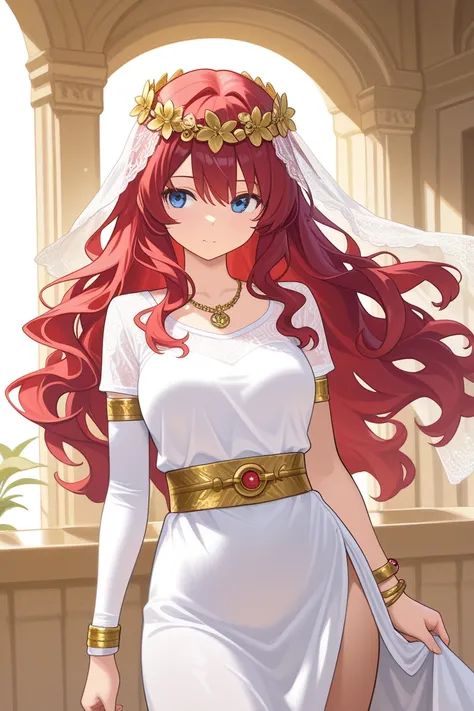 (animal focus)+, (animal focus)+, (best quality, masterpiece)+, Girl, Red hair + Long wavy hair++  blue eyes++ Wearing Thai dress++ Flower crown on the head ++(Thai Sivalai costume
Undershirt without sleeves), + no neck + covered with a sash + with one hem...