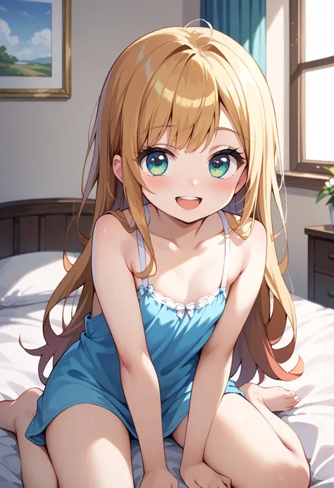 ((Highest quality)), ((masterpiece)), (be familiar with), perfect face, indoors, bedroom, watching viewers,
One woman,  Gamemun Neko ,
open mouth, ecstatic expression, blush, smile,
 small tits, flat chest, Young girl,  lori,  ,  girl,
 long hair, long hai...