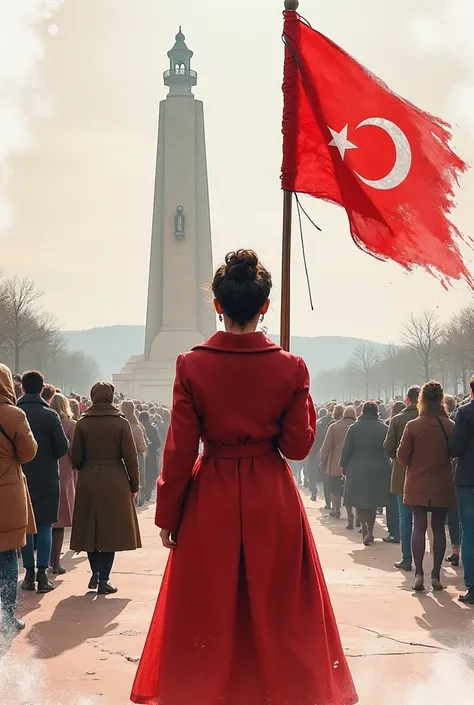 Now there will be brush strokes with watercolors that will remain a little empty. In front of the Çanakkale monument, the public Turkish women in front of the public Turkish women from the point of view of the Turkish women in front of them will be the fer...