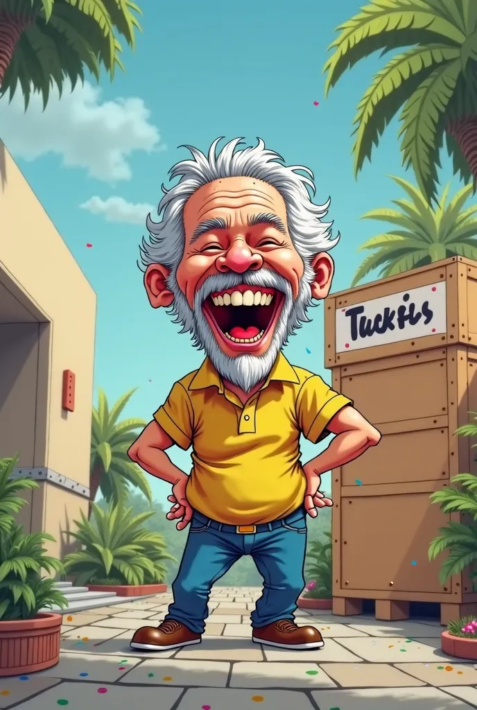 Cartoon of Brazilian President Lula Seguranto Tadafila box and laughing at Carnival
