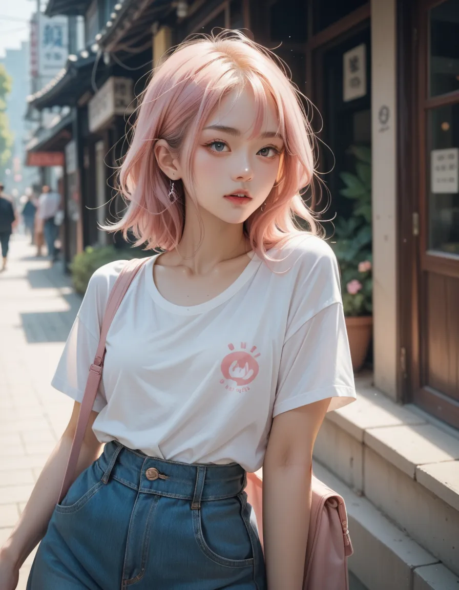  Japanese Girl、pink hair、 everyday wear