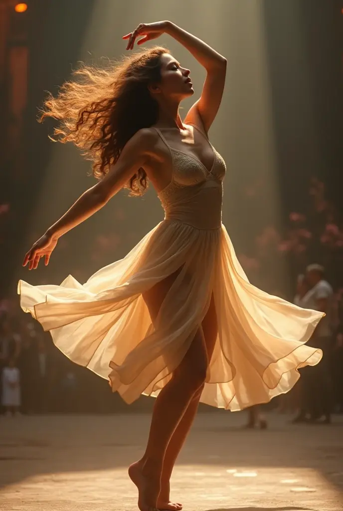 Woman doing elegant pink aerial dance