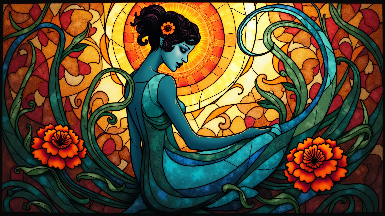 Art Nouveau colored glazing