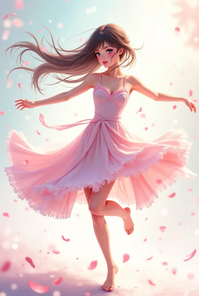 An anime woman twirling