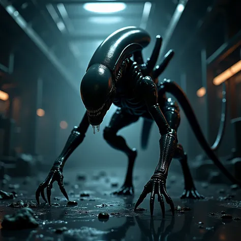 Xenomorph running in slow motion towards the front 