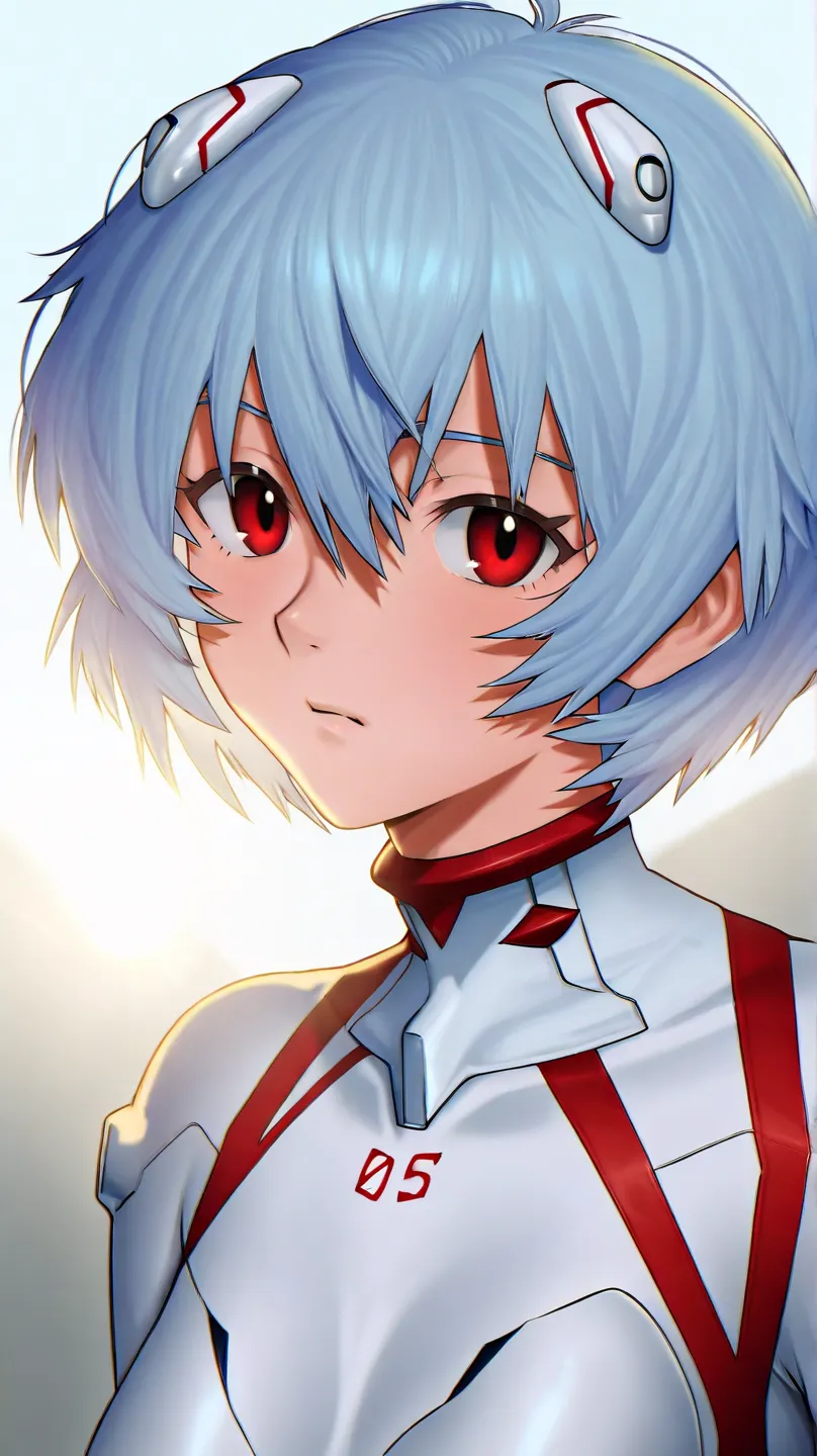 Short light blue hair and red eyes ride Evangelion。