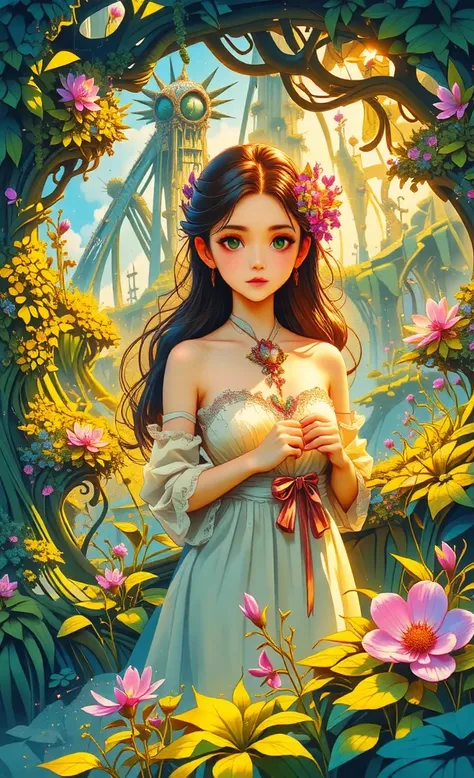 pandoraday,beautiful  alien flora ,beautiful trees ,beautiful 23 years old girl girl, ANIME ART