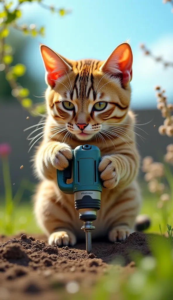 A cat that is drilling a hole in the ground