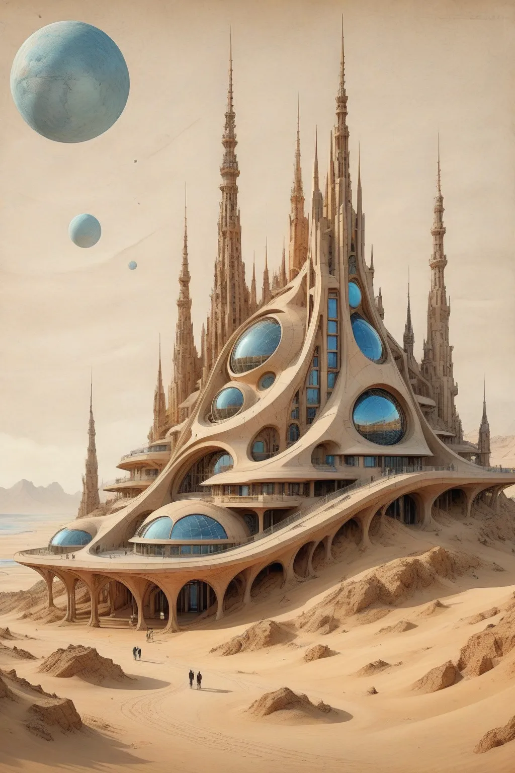 by Charles Schridde,vivid color,Terragen,extremely beautiful,intricate details,masterpiece,best quality,
Futuristic style,sleek,modern,ultra modern,high tech,detailed,Ornate And Intricate,
by Antoni Gaudi,Sou Fujimoto,in the style of nicola samori,dazzling...