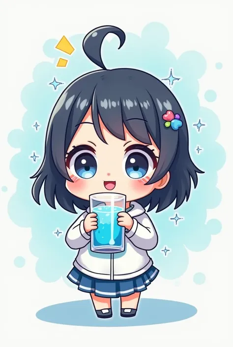 Chibi girl for Twitch emote drinking a glass of water