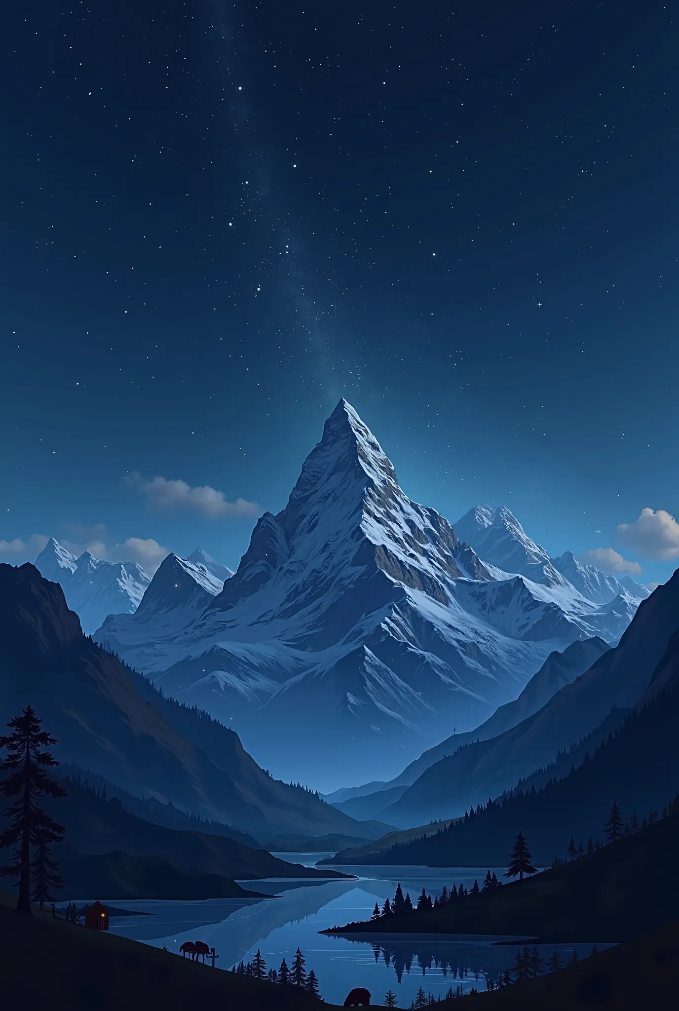 Mountains in the background of the night