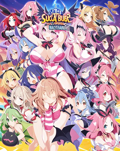 Score_9, score_8_up, score_7_up, score_6_up, source_Anime, high detailed, Disgaea X game cover, monster girls, plus-sized, Large breasts, curvy body, hunter clothes, Score_9, score_8_up, score_7_up, score_6_up, source_anime, high detailed, 1 girl, succubus...