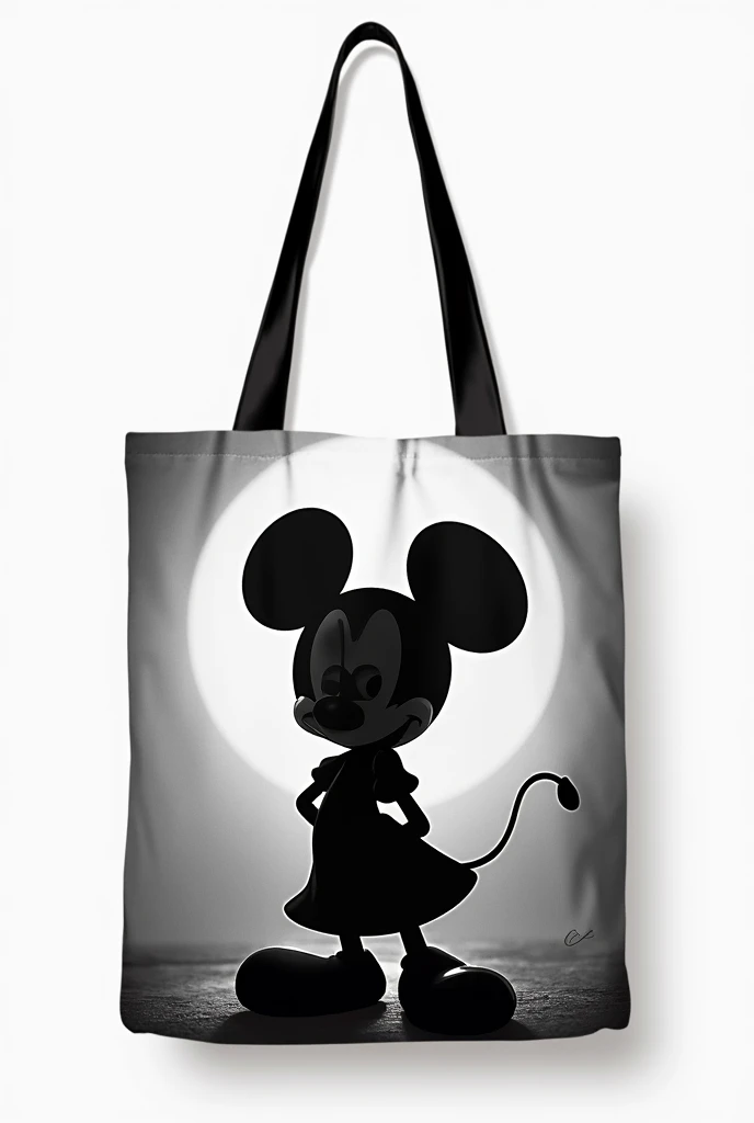 Tote Bang image with a Disney character in the center that is in black and white