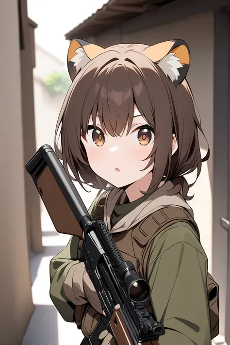 Tiger ears　Dark brown hair　Airsoft　cute