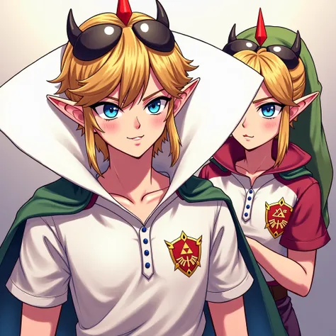 Anime Zelda wearing a Massive popped collar polo with a collar so high it's taller than his head