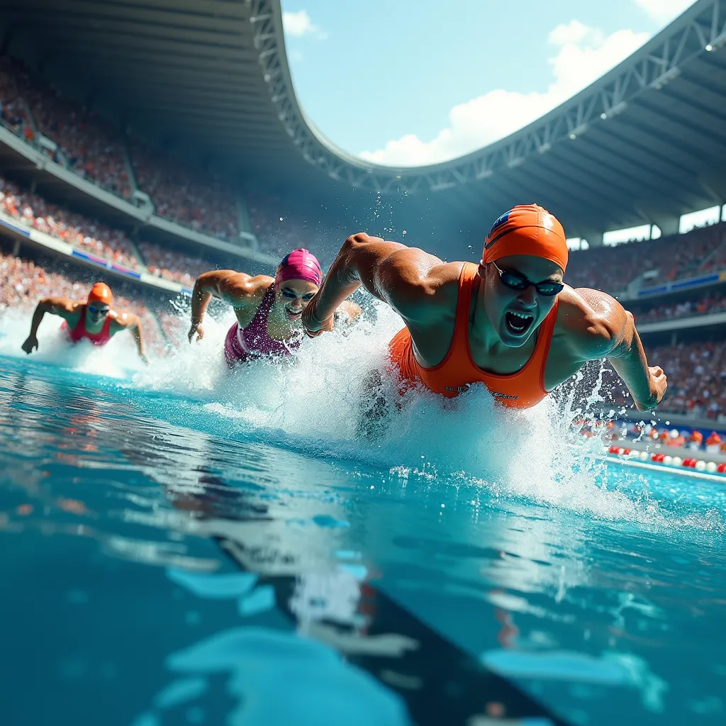 PHOTO OF A SWIMMING COMPETITION IN AN OLYMPIC POOL 