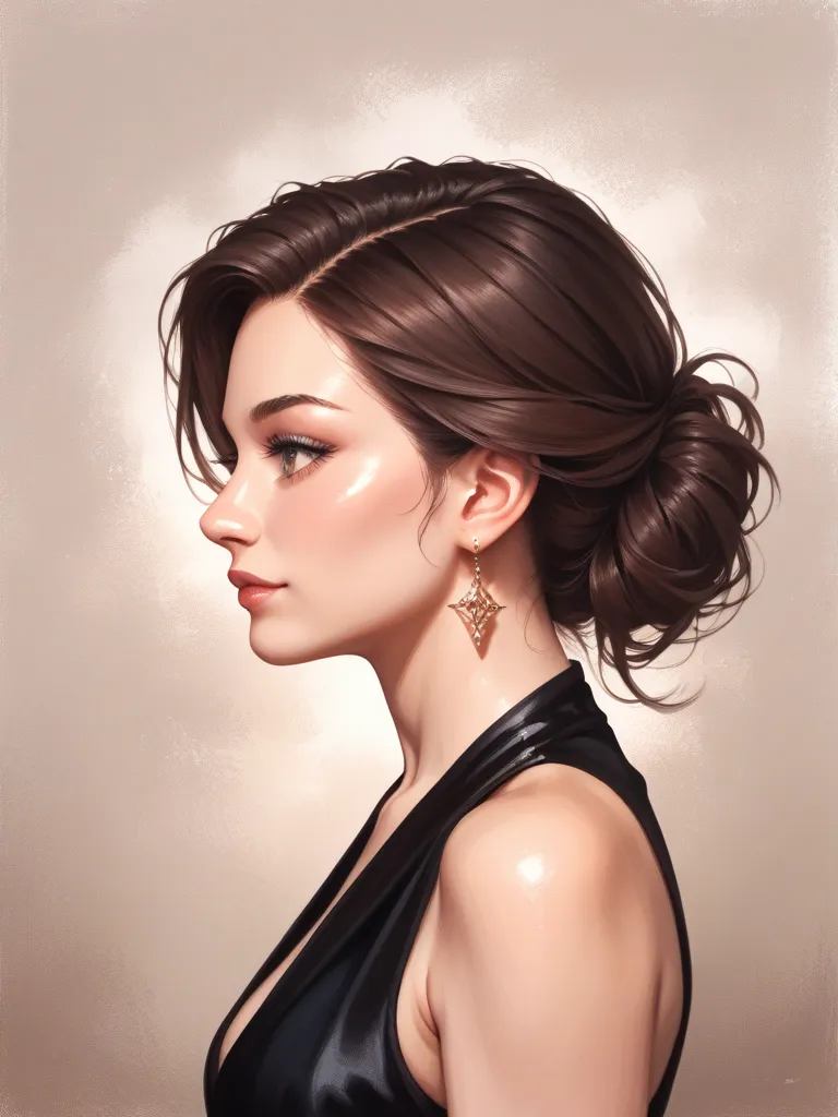 Beautiful girl in profile in a painting 