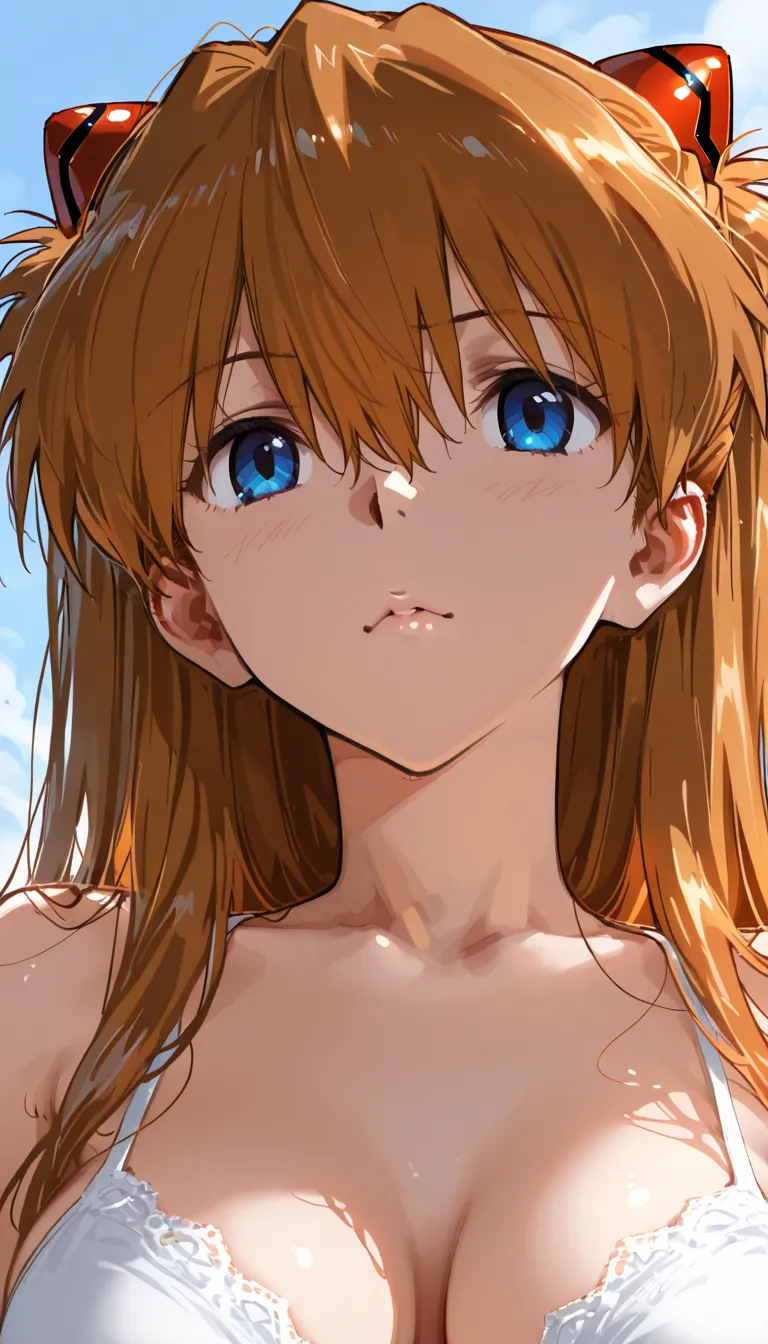 Beautiful eyes, beautiful lips,masterpiece, best quality, 4k, 8k, highres, ultra-detailed, HDR, UHD, sharp focus, extreme detail description, anime style,Source anime, close up, Asuka Langley Soryu, Evangelion, large breast,