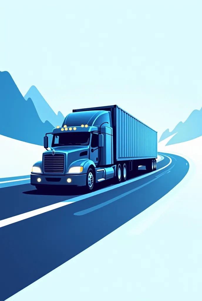 Generate a logo for Truck Dispatching Services which show the truck with a container is moving in speed on a zigzag road in a logo with some creativity, use the blue color