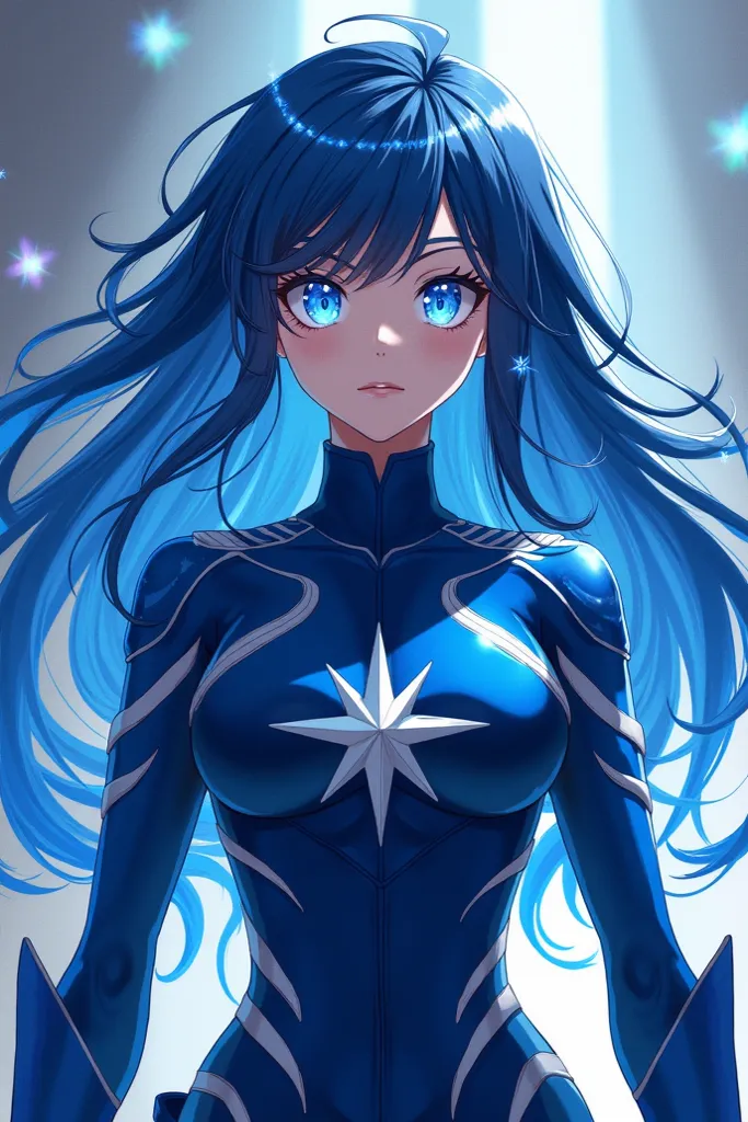 my hero academia, feminine gender, Blue and white hair, Stars in the eyes,  wearing blue uniform