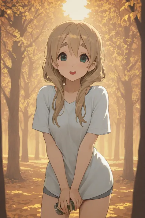 ((((tsumugi kotobuki \(K-ON!\))),((Kotobuki Kotobuki Tsumugi\(K-ON!\))))),cute,short,the mood of autumn,in a golden autumn forest,random mood,best quality,random pose,random view, can see her face,cute,perfect face, short shirt, best quality eyes, beautifu...