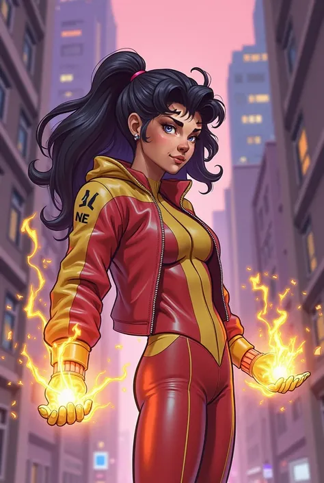 Create Jim Lee comic styled sletch of a full body picture of the X-Men Character Jubilee. Use the Reference Picture to make it as accurate as possible